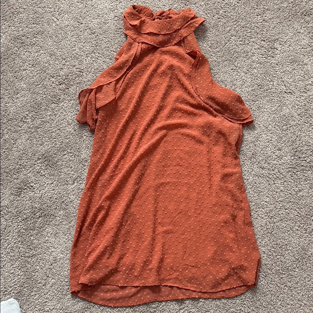 Women's High Neck Boutique Ruffle Neck Dress  - Burnt Orange - Size Large
